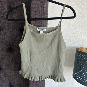 Ruffled Green Sleeveless Crop Top